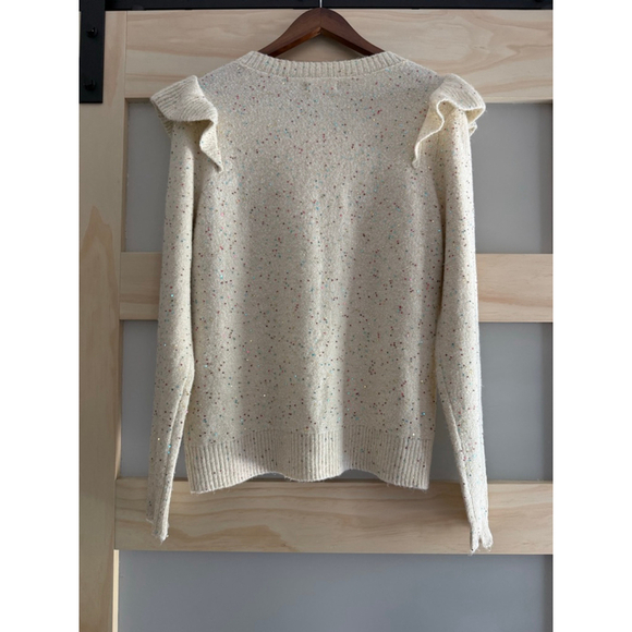 Lauren Conrad Cream Ruffle Sequin Sweater Confetti Speckle Knit Size M - Picture 2 of 8